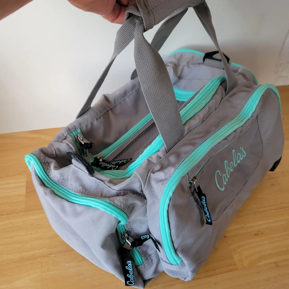 Cabela's Gray and Teal Duffle Bag 15 Inches NWOT Shoulder Strap